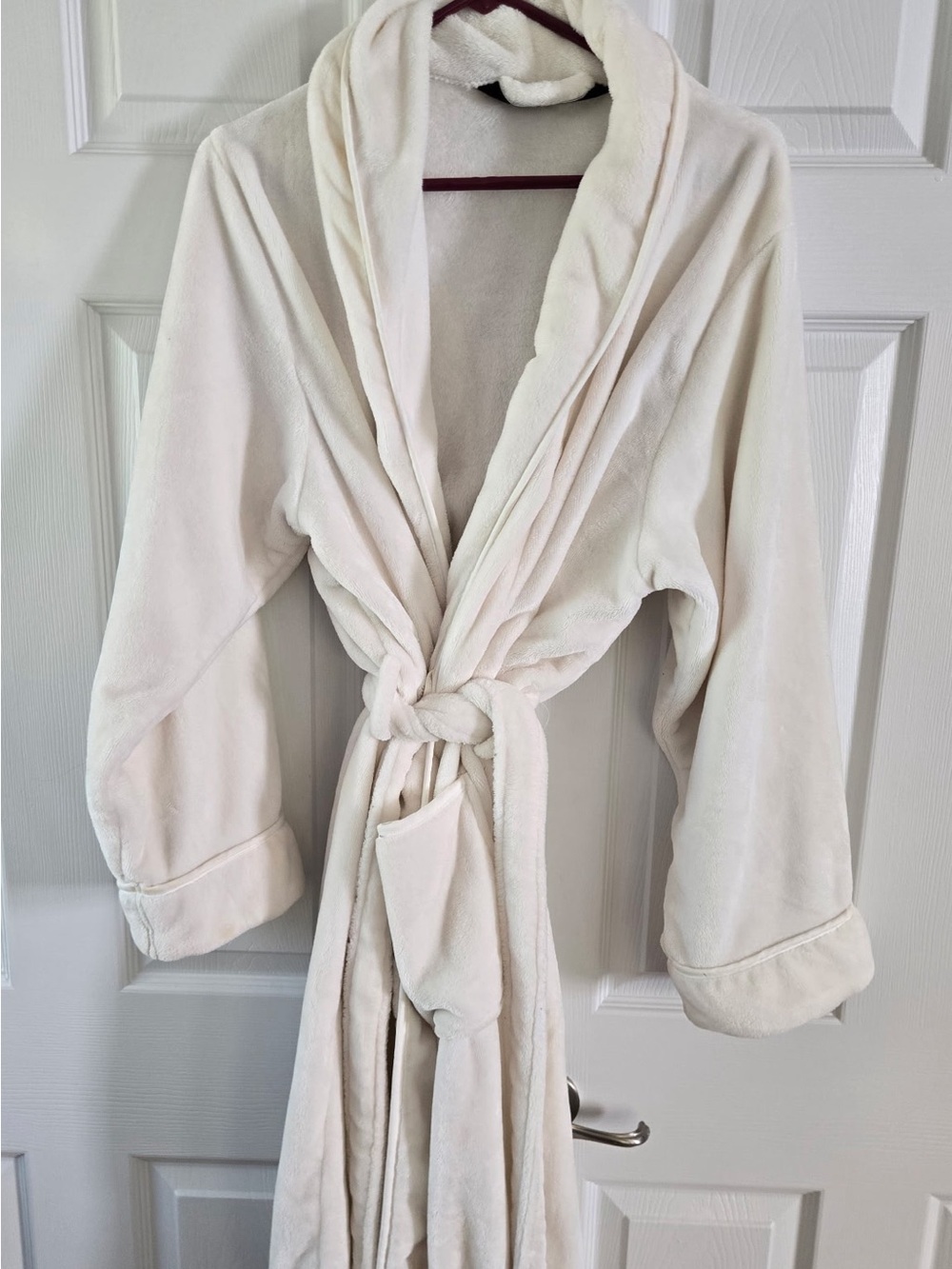 Wamsutta Plush Fleece Robe White S/M Shawl Collar Belted Bathrobe Unisex